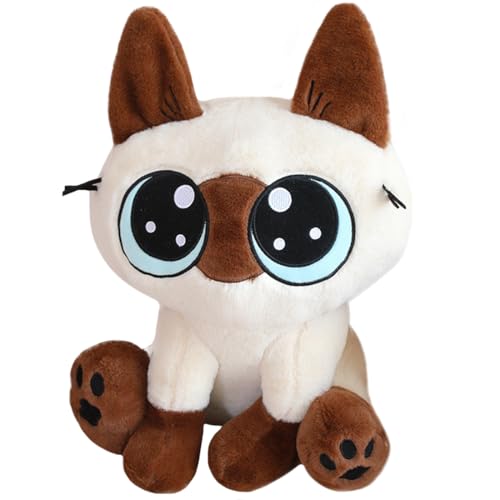 ELAINREN Cartoon-Anime-Plüschtier, sitzendes siamesisches Kätzchen, gefüllte Geschenke, japanische Kawaii-Katze, Plüschpuppe für Weihnachten, 45 cm von ELAINREN