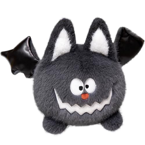 ELAINREN Pelzige graue Fledermaus-Plüschpuppe, gefüllte Cartoon-Fledermaus für Halloween, verrückte mollige Fledermaus, Plüsch-Spielzeug, Geschenke für Kinder, 34 cm von ELAINREN