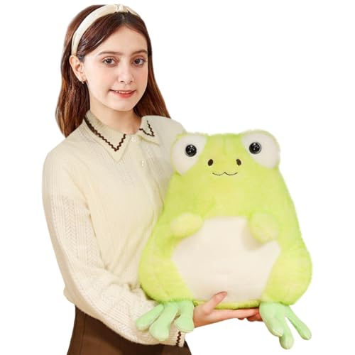 ELAINREN Pummeliger Anime-Frosch, Plüschtier, pelziger Frosch, Stofftiere, Kawaii, Grün, Froggie, Plüschpuppen, Geschenk, 34 cm von ELAINREN