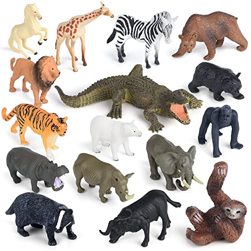 ELECLAND 16 Stück Dschungel Zoo Tiere Figuren, Safari Tierfiguren Spielzeug, Wald Tierfiguren, Mini Tier Kuchendeckel Kinder Spielfiguren für Geburtstagsfeier Dekorationen, Weihnachten von ELECLAND