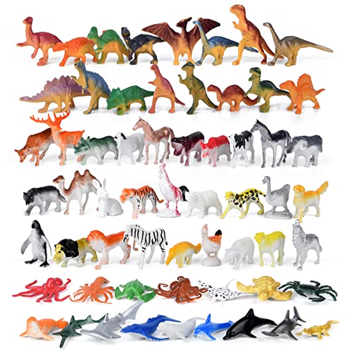 ELECLAND 60Pcs Tierfiguren Spielzeug, Mini Meerestiere Spielzeug, Bauernhof Tierfiguren, Dinosaurier Figuren Spielzeug, Safari Tierfiguren Wald Tierfiguren, Mini Tier Kuchendeckel, Kinder Spielfiguren von ELECLAND