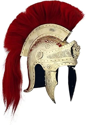 ELEGANT NAUTICAL DECOR Mittelalterliche Stahl-Rüstung mit Messing-Finish mit roter Plume Praetorian Römer Helm Rüstung Halloween Kostüm von ELEGANT NAUTICAL DECOR