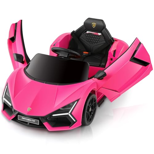 ELEMARA Lamborghini Kinder-Elektroauto mit Scherentür, MP3-Player, LED-Licht und breiter Sitz, batteriebetriebenes Auto-Spielzeug (Rosa) von ELEMARA