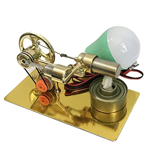 ELEMENTO Metall Stirlingmotor Modellbausatz, Metall Einzylinder Stirlingmotor Modell, Wissenschaft Experiment Kit (zufällige Farbe der Glühbirne) - Golden von ELEMENTO