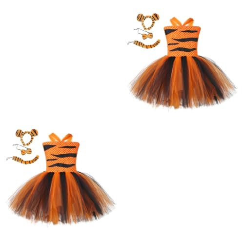 ELEOUTI 2 Stück Röcke Tigerschwanz Kostüm Tiger Outfit Tigerohren Kostüm Tigerkostüm Tierkostüm Tiger Dress Up Cosplay Mädchen Outfits Rock Für Orange von ELEOUTI