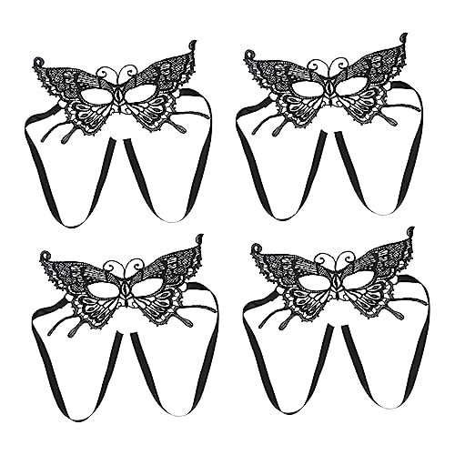 ELEOUTI 4 Stück Spitze-Schmetterlings-Maske Spitzen-Maskerade-Masken Halloween-Cosplay-Zubehör halloween masken halloweenmaske kleidung Requisiten für Kostümpartys halbe von ELEOUTI