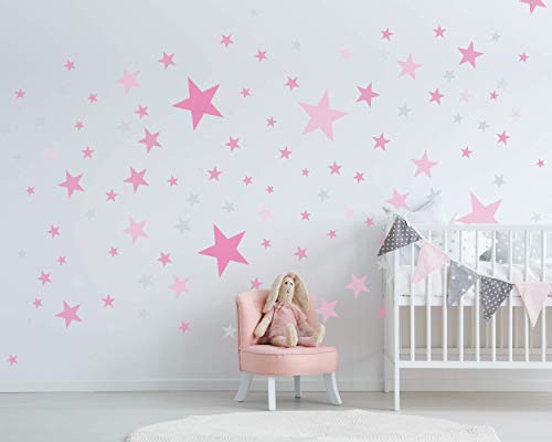 ELES VIDA - 50 Sterne Wandtattoo fürs Kinderzimmer - Wandsticker Set - Pastell Farben, Baby Sternenhimmel zum Kleben Wandaufkleber Sticker Wanddeko - Kleinkinder, Auch für Rauhfaser, Pink von ELES VIDA