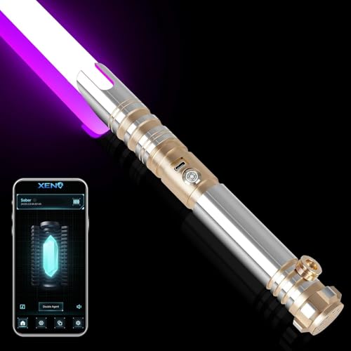 Duell-Lichtschwerter Smooth Swing 16 Farben Lichtschwert - Bewegungssteuerung Metallgriff 16 Modus-Sounds FX Lightsaber für Erwachsene& Kinder, 41in Volle Größe, USB-Aufladung, Gold von ELESKOCO