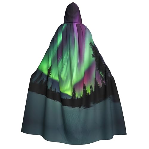 ELFcat Kapuzenumhang für Erwachsene, Unisex, volle Länge, Halloween, Karneval, Partyzubehör, Teufel-Hexen-Umhang, 147,3 cm, Nordlichter-Malerei von ELFcat