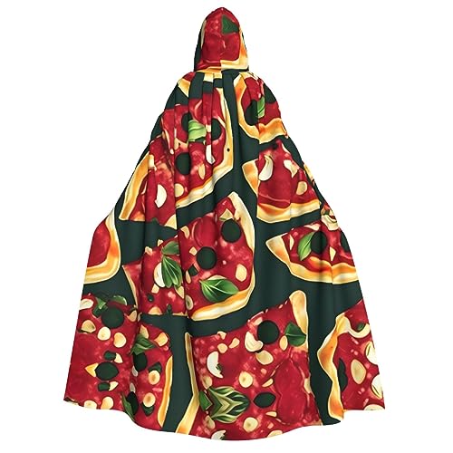 ELFcat Kapuzenumhang für Erwachsene, Unisex, volle Länge, Halloween, Karneval, Partyzubehör, Teufel-Hexen-Umhang, 147,3 cm, Pizza-Muster von ELFcat