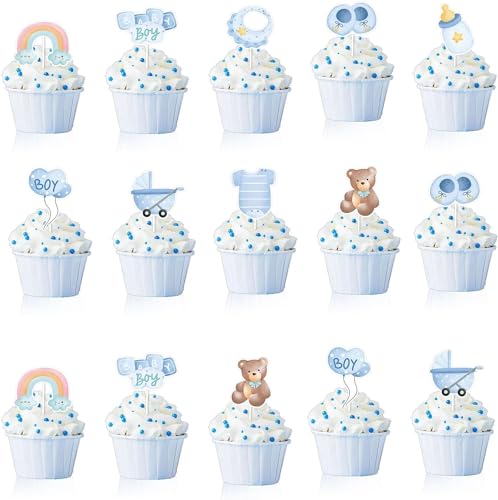 Cartoon Tortendeko Kinder, 25 Stück Cartoon Kuchen Deko Geburtstag, Happy Birthday Cake Topper Blu, Anime Muffin Topper, für Jungen Mädchen Kinder Geburtstagsdeko von ELIHANA