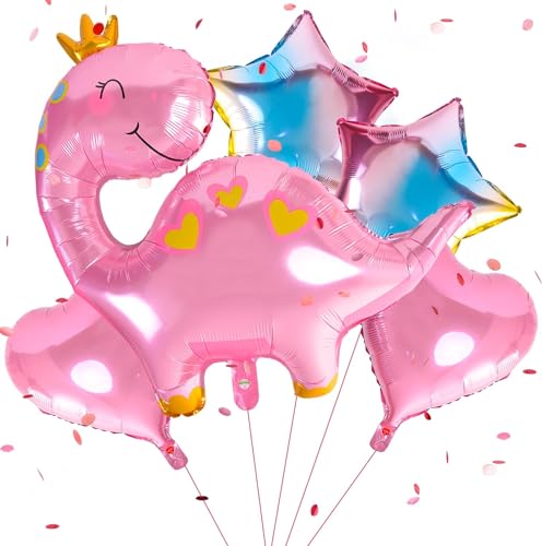 Dinosaurier Geburtstag Deko,5 Stück Rosa Dinosaurier Luftballons Set, Dinosaurier Geburtstagsballon Mädchen,Folienballons, für Kindergeburtstag Party, Dschungel Geburtstag Dekoration,Thema-Party von ELIHANA