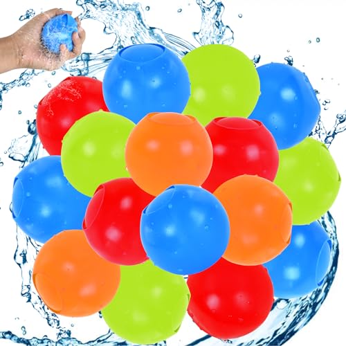 Wiederverwendbare Wasserballons, 16 Stück Wasserbomben Selbstschließend Set, Silikon-Bunt Schnellbefüllbare Wasserballons für Kinder Outdoor Sommer Wasserspielzeug Strand Pool Spielzeug (16 Pcs) von ELIHANA