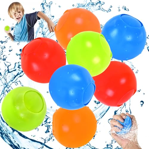 Wiederverwendbare Wasserballons, 8 Stück Wasserbomben Selbstschließend Set, Silikon-Bunt Schnellbefüllbare Wasserballons für Kinder Outdoor Sommer Wasserspielzeug Strand Pool Spielzeug (8 Pcs) von ELIHANA