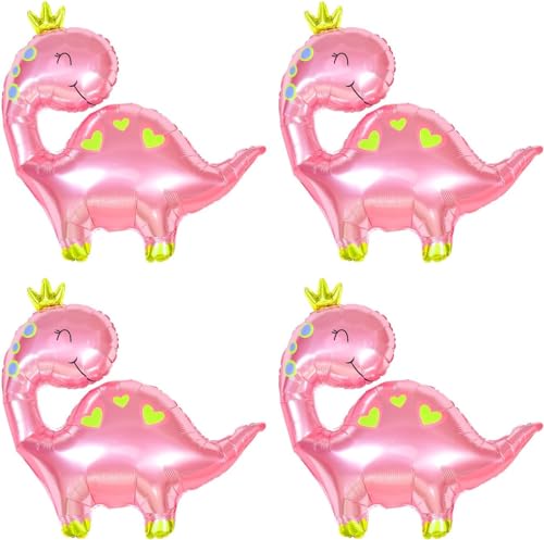 XXL Dinosaurier Folienballons, 4 Stück Rosa Dino Luftballons,Dino Geburtstag Deko Mädchen,Dino Geburtstagsballon, für Kindergeburtstag Party, Dschungel Geburtstag Dekoration,Thema-Party von ELIHANA