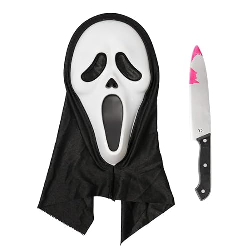 ELINA Gruseliges Geistergesicht Scream Maske mit Spielzeugmesser Scream Cosplay Kostüm Halloween Karneval Accessoire von ELINA