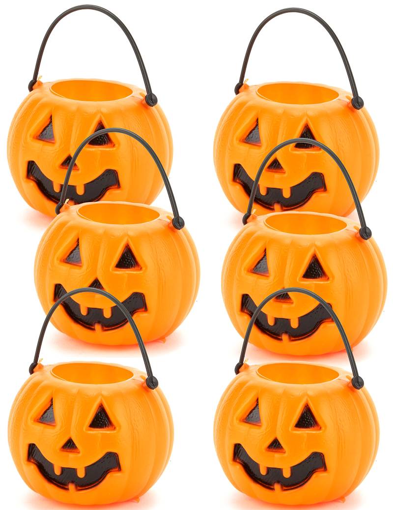 Kürbis Eimer Halloween Accessoire 6 Stück schwarz-orange 6,5x5cm von KARNEVAL-MEGASTORE