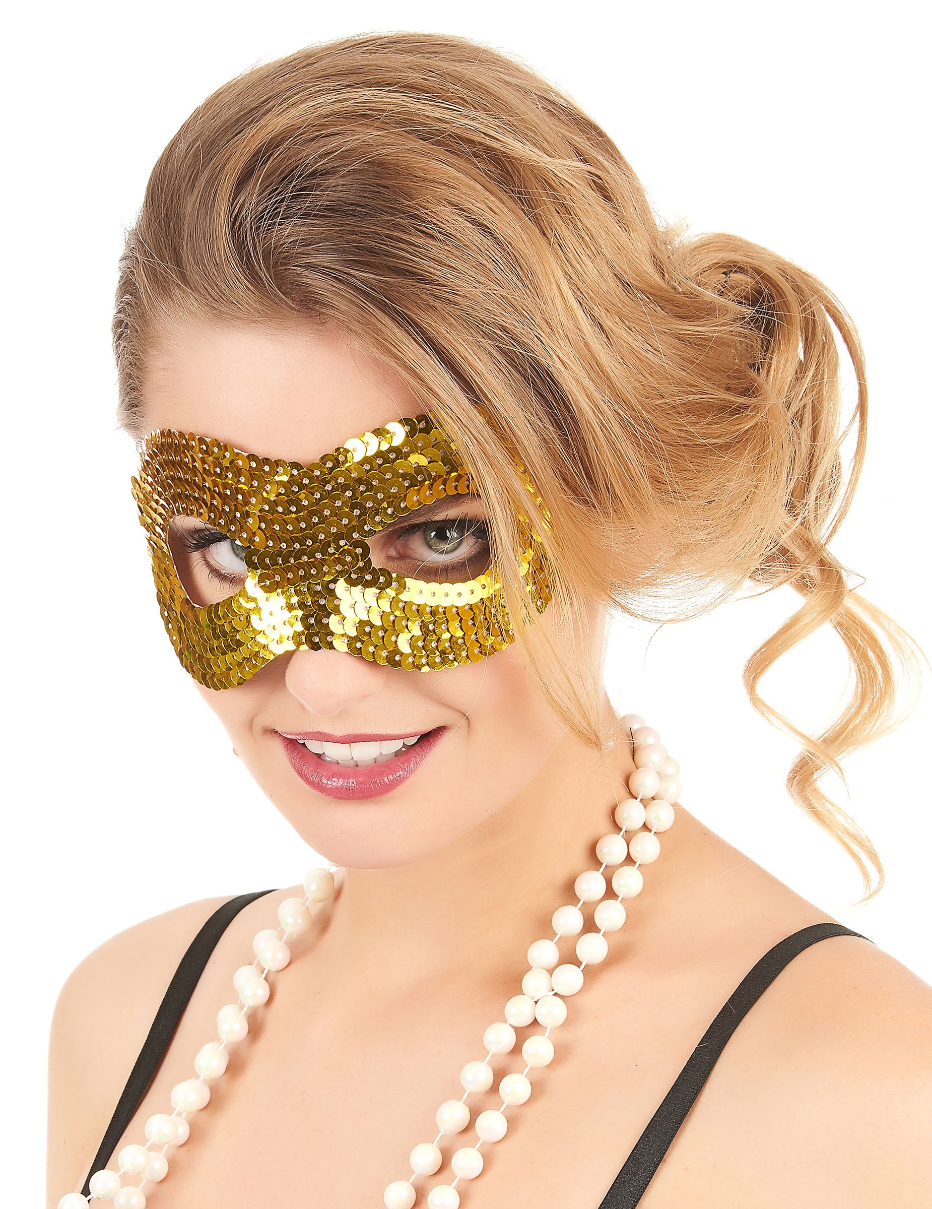 Pailletten Halbmaske Glitzermaske gold von KARNEVAL-MEGASTORE