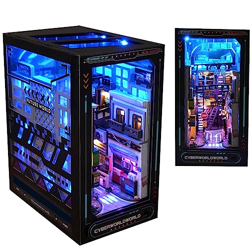 DIY Dollhouse Booknook Bücherregal Einsatz Dekor, DIY Book Nook Kit, 3D Holzpuzzle mit LED-Beleuchtung Buchecke Bücherregal Einsatz Holz Buchstütze Modellbau von ELPHNUTSEY