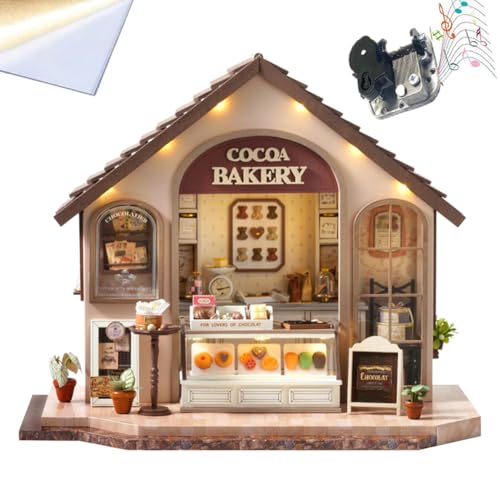 Kleines Haus Set zum Selbermachen, kreatives Zubehör für Puppenhaus, 3D-Holzpuzzle, grünes Pflanzenstudio, Mini mit LED-Leuchten und Möbeln von ELPHNUTSEY