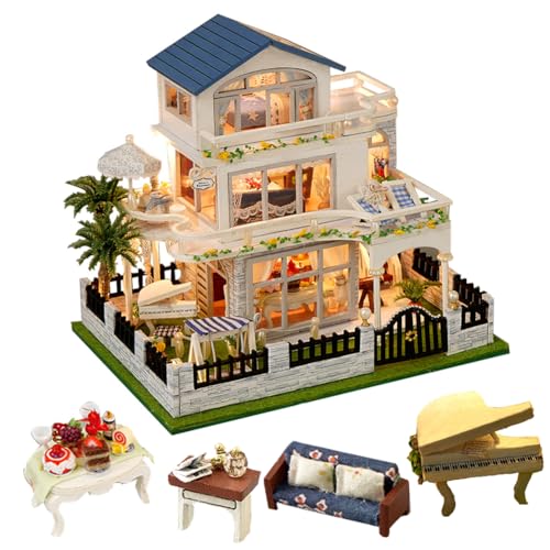 Miniatur-Haus, handgefertigt, für Erwachsene, Minizimmer mit Möbeln und Zubehör, 3D-Modell, kreatives Geschenk für Elternfreunde von ELPHNUTSEY