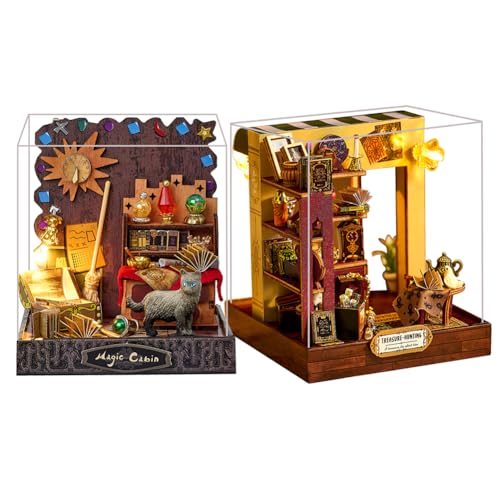 Miniatur- und Möbel-Puppenhaus-Set, Mini-3D-Holzpuppenhaus, Bastelmodell mit staubdichter Abdeckung und LED, kreative Raumidee für Valentinstag, Geburtstag, Geschenk (2PCS-B) von ELPHNUTSEY