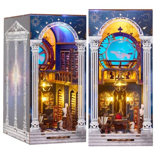 Puppenhaus DIY Weihnachten Buch Nook Kit, DIY Puppenhaus Booknook Bücherregal Insert Decor Alley, 3D Holzpuzzle Buchstützen Modell Build-Creativity Kit mit LED von ELPHNUTSEY