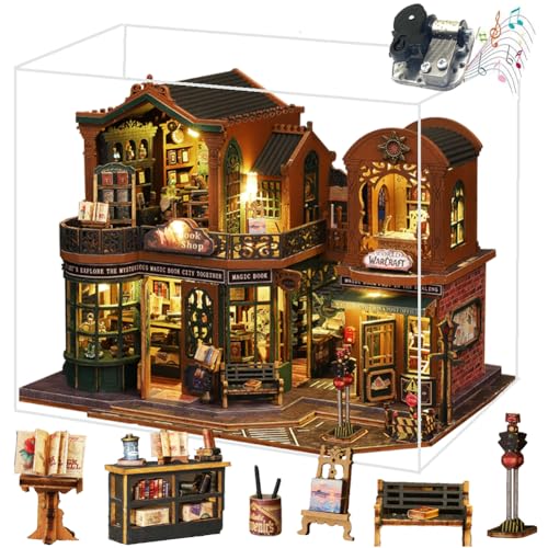 Puppenhaus Miniatur, DIY Holzhandwerk 3D Puppenhaus Mini Handmade Kit, Tiny House Building Kit Music Movement für Freund Liebhaber Geschenk (Mit Staubschutzhaube) von ELPHNUTSEY