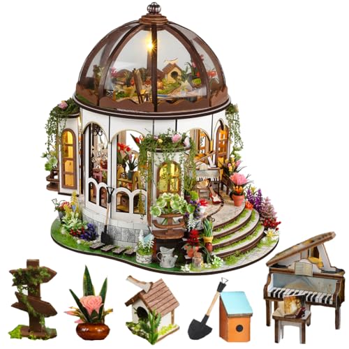 Puppenhaus Miniatur mit Möbeln, Mini Handgemachtes Modell, DIY Holz Puppenhaus Kit, Maßstab 1:24 Kreativer Raum für Valentinstag Geschenkidee Hängende Gärten von ELPHNUTSEY