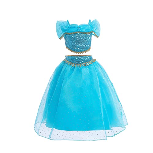 ELSA & ANNA Prinzessin Kleid Mädchen – Eiskönigin – Prinzessinnenkostüm – Mädchen Kleid für Partys, Geburtstage, Fasching, Karneval und Halloween – Prinzessin Kostüm JA2111 (5-6 Jahre) von ELSA & ANNA