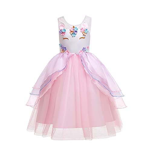 ELSA & ANNA Prinzessin Kleid Mädchen – Eiskönigin – Prinzessinnenkostüm – Mädchen Kleid für Partys, Geburtstage, Fasching, Karneval und Halloween – Prinzessin Kostüm Mädchen – 5-6 Jahre (UN2106-PNK) von ELSA & ANNA