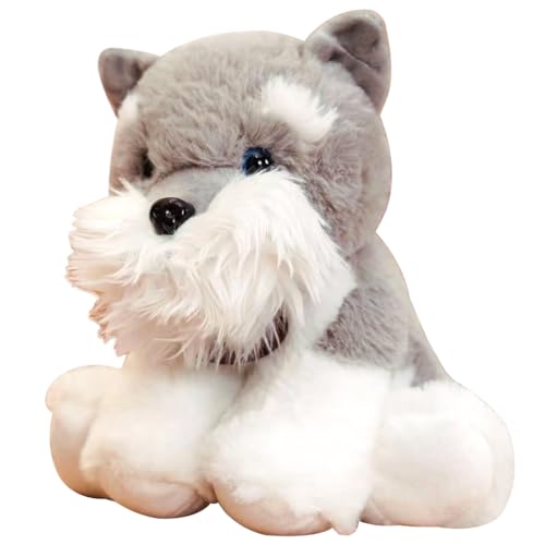 ELfcAt Schnauzer-Plüschtier, Weiches Fell Hunde Plüsch Kuscheltier Stofftier Geschenk, Flauschiges Hündchen-Umarmungsspielzeug Geschenk für Jedes Alter und Jeden Anlass Grau, 25cm von ELfcAt