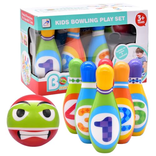 ELfcAt Spielzeug Bowling Set,Owling Kinder Holzspielzeug, Bowling-Set mit 6 Kegel und 1 Bälle Bowling in netzbeutel Drinnen Draußen Spielzeug für Indoor Outdoor Bowlingset Spielzeug für Kleinkinder von ELfcAt