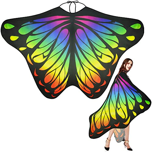 EMAGEREN Damen Schmetterling Kostüm Umhang mit Kapuze Erwachsene Schmetterlingsflügel Schmetterling Schal Flügel Tuch Fasching Kostüm Damen Halloween Kostüm für Halloween Fasching Party Cosplay von EMAGEREN