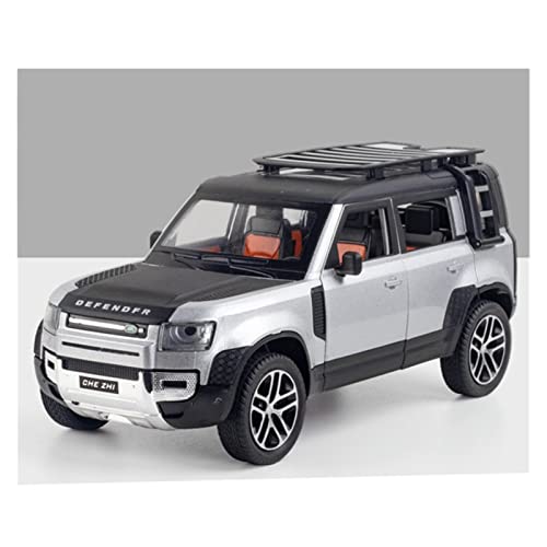 EMRGAZQD Motorfahrzeuge Replika Auto 1/24 Für Land Rover Defender SUV Simulation Legierung Druckguss Auto Modell Sound Licht Weihnachten Geschenk Originalgetreue Nachbildung(Silver) von EMRGAZQD