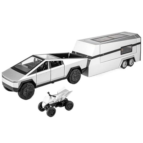 EMRGAZQD Motorfahrzeuge Replika Auto 1/24 Passend for Tesla Cybertruck Legierung Druckguss-Automodell, Pullback-Pickup-Trucks, Druckgussfahrzeuge Originalgetreue Nachbildung(Silver) von EMRGAZQD