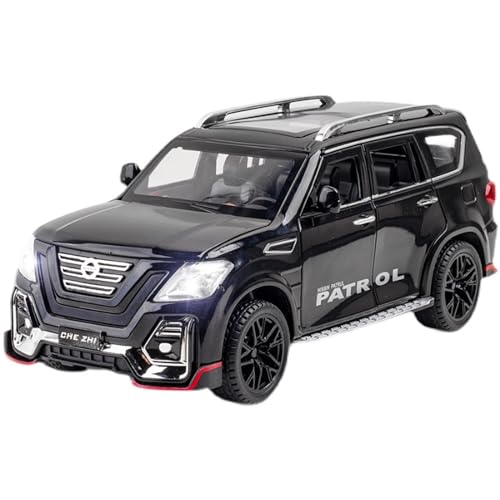 EMRGAZQD Motorfahrzeuge Replika Auto 1/24 for Nissan Patrol Simulation Geländewagen Maßstab Fertigmodell Auto Ornamente Pullback-Auto Originalgetreue Nachbildung(Black) von EMRGAZQD