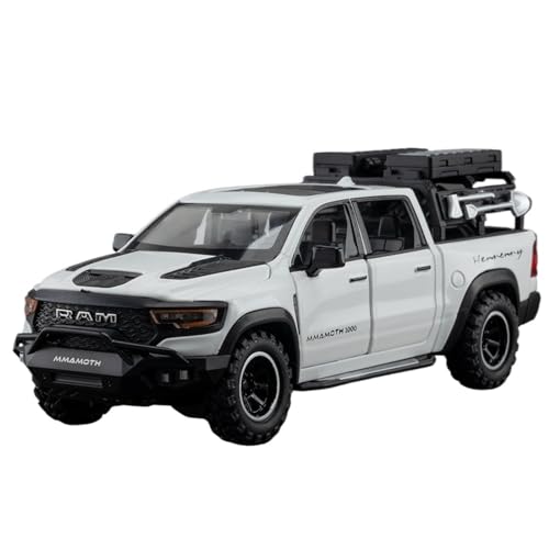 EMRGAZQD Motorfahrzeuge Replika Auto 1/32 for Ram 1500 TRX Mammoth Scale Fertigmodellauto Druckguss-Geländefahrzeuge Mit Ton Und Licht Originalgetreue Nachbildung(White) von EMRGAZQD