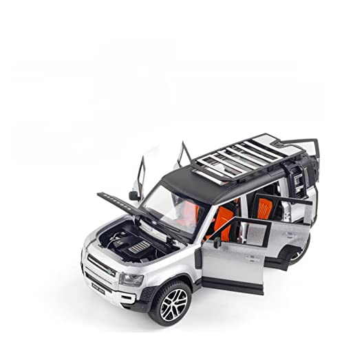 EMRGAZQD Motorfahrzeuge Replika Auto 1:24 Für Land Rover Defender Legierung Geländewagen Modell Sound Licht Druckguss Ziehen Autos Originalgetreue Nachbildung(Silver) von EMRGAZQD