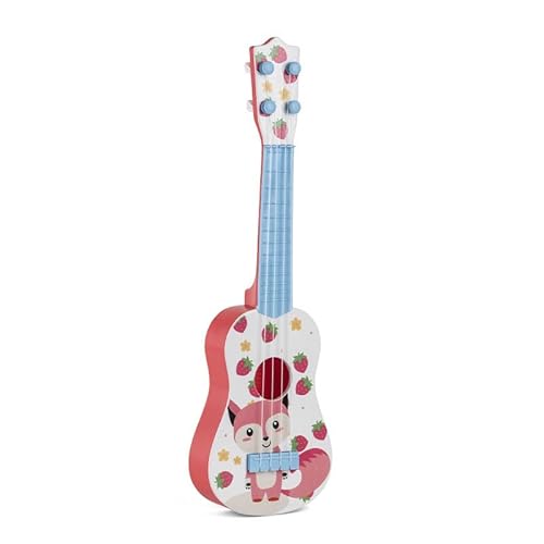 Kunststoff-Gitarren-Spielzeug, Cartoon-Muster, Gitarre, Ukulele, Spielzeug für Kinder, Geschenk (Erdbeer-Fuchs-Muster) von EMUKOEP