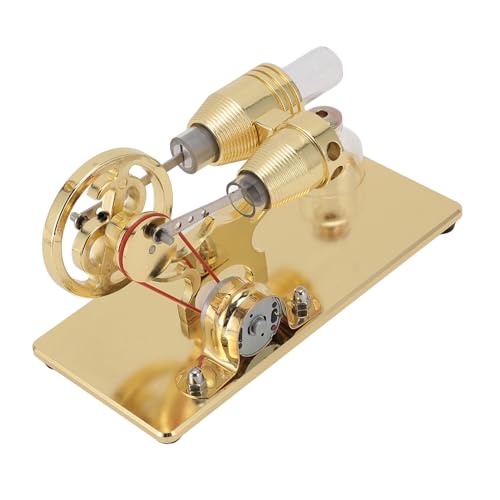 Sterling-Motormodell mit LED-Glühbirne und Schwungrad, Stirlingmotor-Motormodell, Lernspielzeug, Stromgenerator (Gold) von EMUKOEP