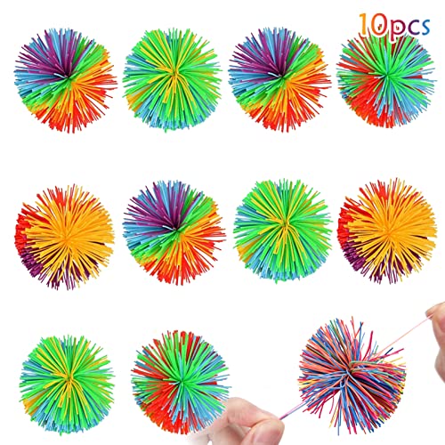 ENAIAH 10 Stücke AFFE Stringy Balls Regenbogen Bunt Pom Ball Zum Stressabbau Wuschelball Silikon Strähniger Ball Bouncy Stress Balls Flauschiger Jugging Ball Sensorische Bälle Spielzeug von ENAIAH