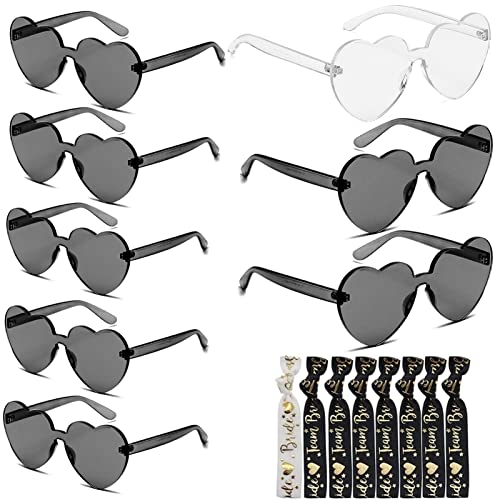 ENAIAH 8 Stück JAG Herz Party Brillen Team-Braut-Junggesellenabschiedsgläser Party Sonnenbrille Bride Herz Brille Set mit 8 Junggesellenabschieds-Armbändern für Hochzeit Geburtstag Party von ENAIAH