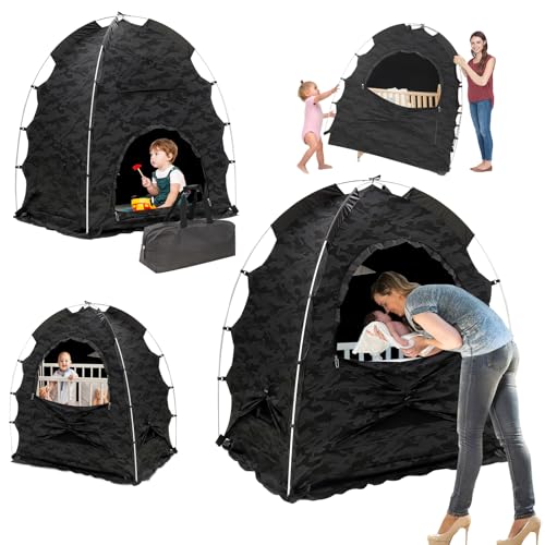 ENCHEAR Black-Out Schlafzelt für Mini-Krippe und Pack-N-Zelt, 95 % Verdunkelung, Babyschlaf, tragbares Kinderbett, Spielzelt (Camouflage) von ENCHEAR