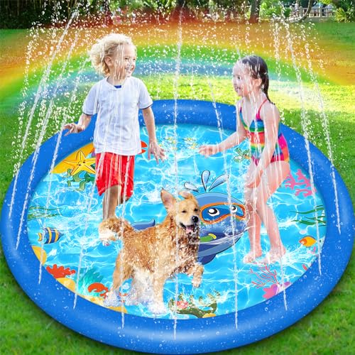 ENCOUN 170cm Splash Pad, Sprinkler Play Matte, Verdickte Langlebiges Sprinkler Wasser-Spielmatte, Wasserspielzeug Kinder, Sommer Garten Wasserspielzeug für Baby, Kinder und Haustiere von ENCOUN