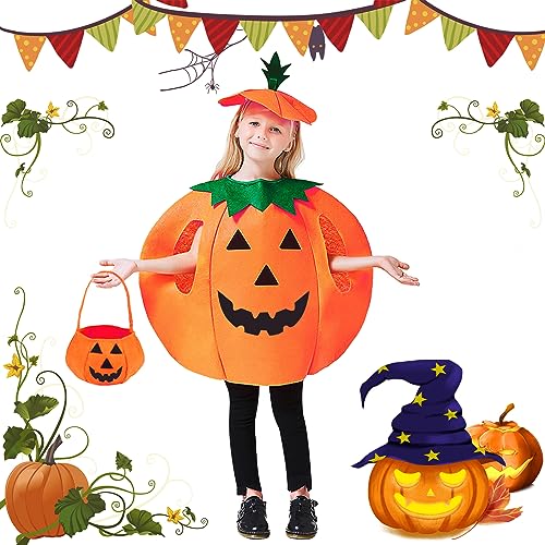 ENCOUN Halloween Kürbis Kostüm Kinder, Halloween Kostüm Kinder, Kürbis Umhang mit Hut, Kostüme für Kinder mit Tasche, Kinder Kürbis Kostüm für Halloween Karneval Party Cosplay Kinder/Erwachsene von ENCOUN