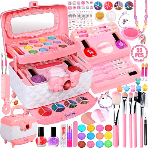 ENCOUN Kinderschminke Set Mädchen, Schminkkoffer Mädchen Spielzeug, Waschbar Schminke Kinder, Make Up Set Kinder Schminke Halloween Weihnachts Geburtstags Geschenke für Mädchen 4-12 Jahre von ENCOUN