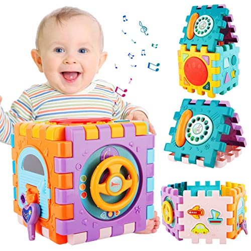 ENCOUN Motorikwürfel, 6 in 1 Aktivität Würfelspielzeug, Baby Spielzeug ab 1 Jahr, Baby Motorikspielzeug, Baby Spielzeug Montessori Kinderspielzeug mit Musik für Jungen Mädchen Kinder ab 18 Monaten von ENCOUN