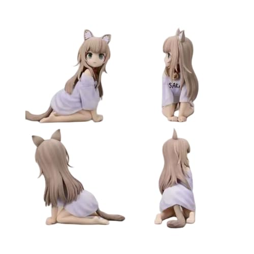 ENFILY für Soja Bohne Pulver Katze Dame Essen Fisch Figur Handmade PVC Anime Cartoon Charakter Modell Statue Figur, Desktop Ornamente Dekorationen Geschenke für Fans (Kniendes Sojapulver) von ENFILY