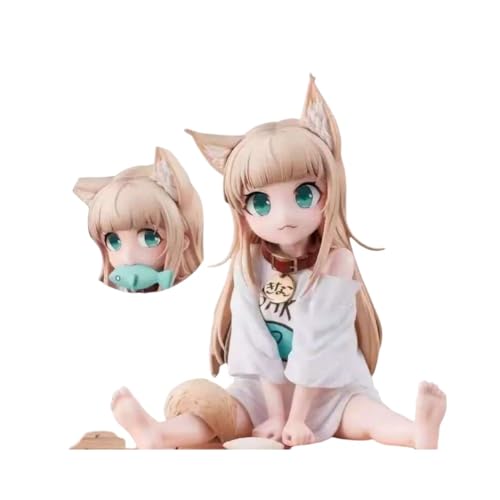 ENFILY für Soja Bohne Pulver Katze Dame Essen Fisch Figur Handmade PVC Anime Cartoon Charakter Modell Statue Figur, Desktop Ornamente Dekorationen Geschenke für Fans (Sitzendes Sojapulver) von ENFILY